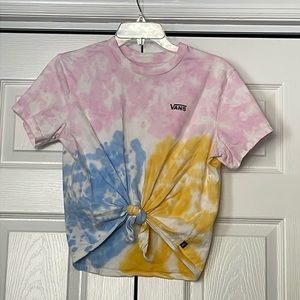 Vans Off The Wall Shirt XS White/blue/pink/yellowTie Dye Cropped Skater Grunge